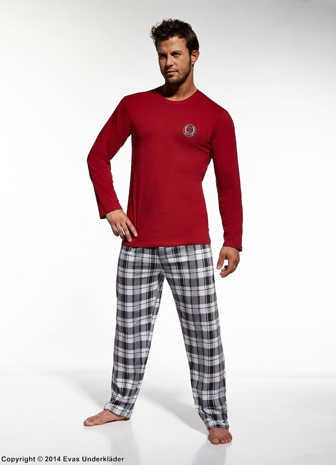 Rutig pyjamas i rött och grått